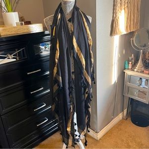 Bebe Large Tassel Gold Stripe Scarf Shawl Wrap